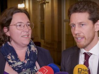 Cyrielle Chatelain, députée écologiste et social et présidente du groupe écologiste à l'Assemblée nationale, et Jérémie Iordanoff, député écologiste et social et vice-président de l'Assemblée nationale, le 22/10/2024 ©PurePolitique